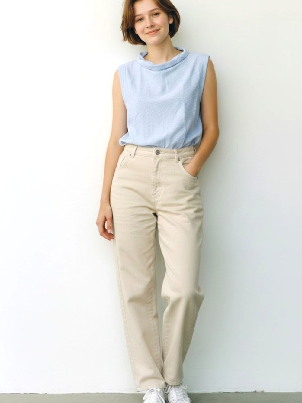 Womens Hemp Cotton Mock Neck Top XL Sleeveless Minimalist Summer Old Money